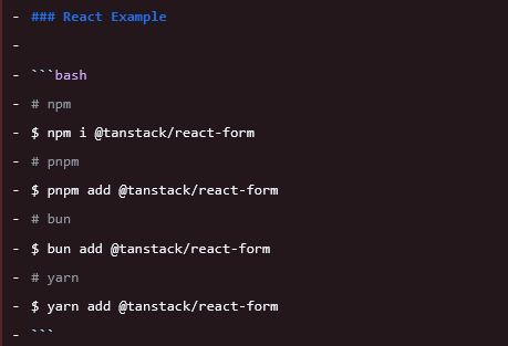 Screenshot of TanStack before Markdown refactor