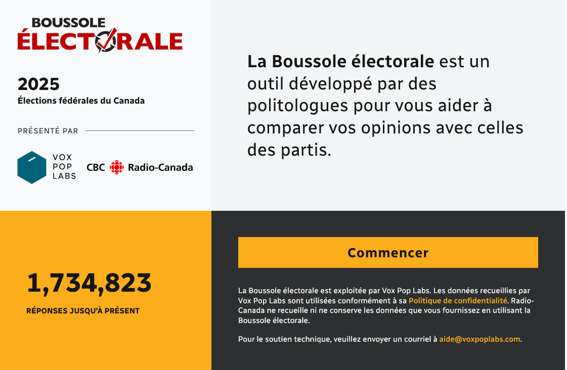 Screenshot of Vote Compass Canada in French